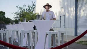 Party event rentals Tampa lounge setup with modern sofas and tables